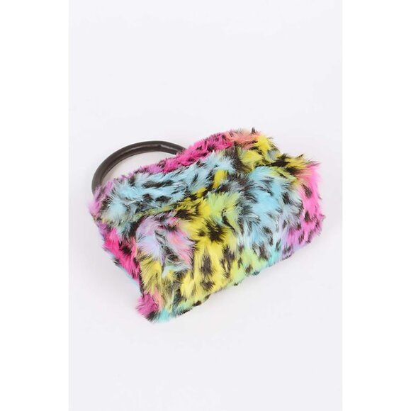 Mix Leopard Print Faux Fur Iconic Swing Bag/Clutch Purse - Picture 5 of 5